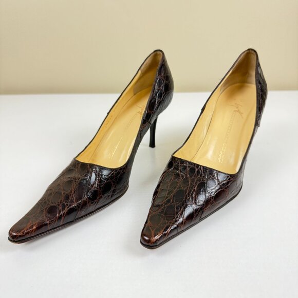 Giuseppe Zanotti Croc Embossed Leather Pointed Toe Pumps - Picture 2 of 11